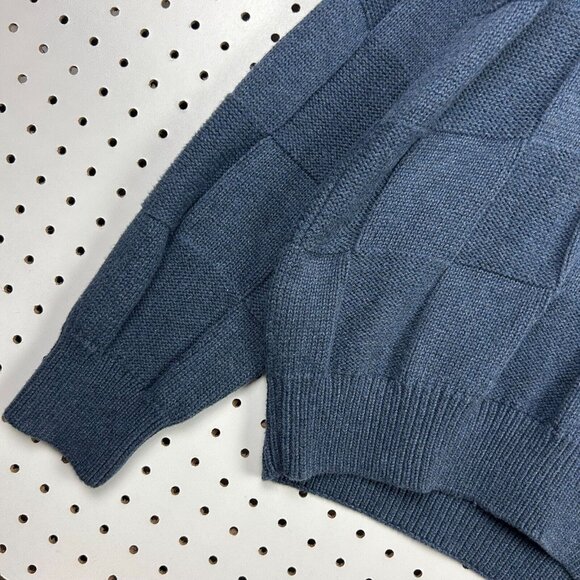 Roundtree & Yorke Chunky Blue Knit Sweater Large Checkered Cosby Grandpa 90s - Picture 3 of 6